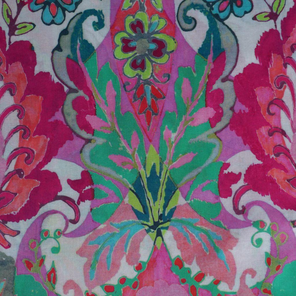 Leichte Baumwolle flächiger Blütendruck pink grün